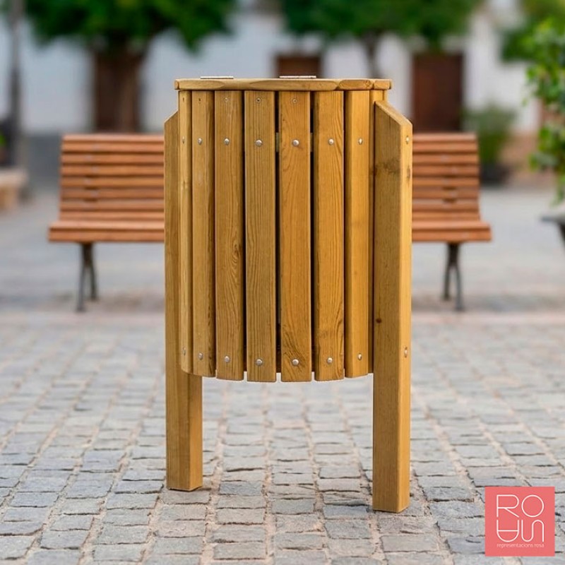 Paperera de fusta model Golf amb tapa | Exterior i Sostenible